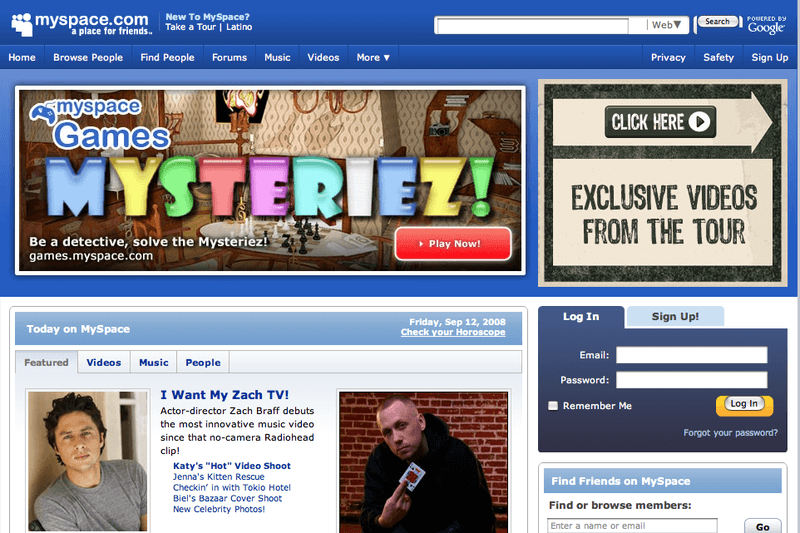 Image of Myspace homepage
